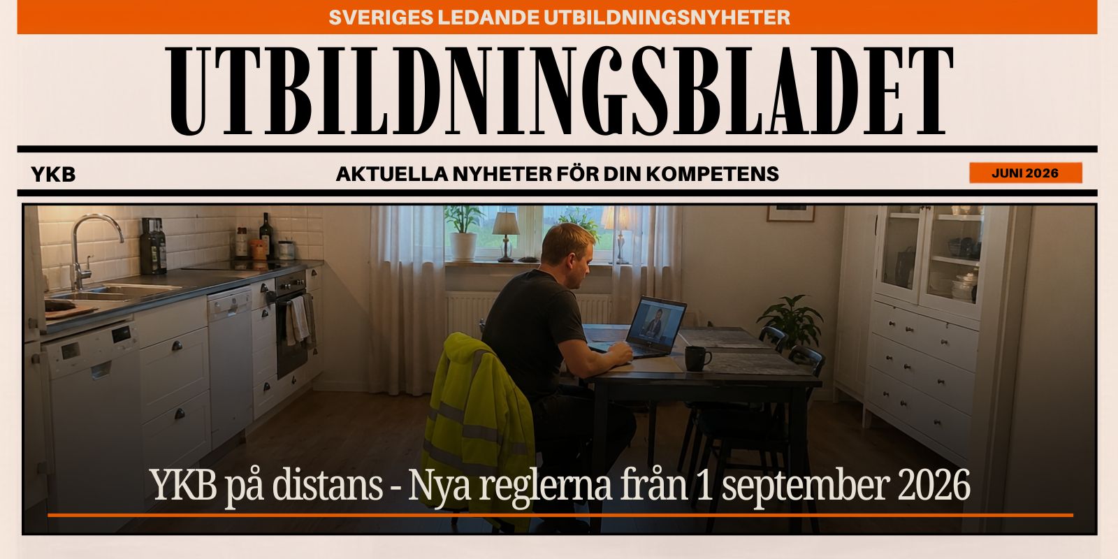 Yrkesförare som läser onlinekurs på laptop, YKB på distans