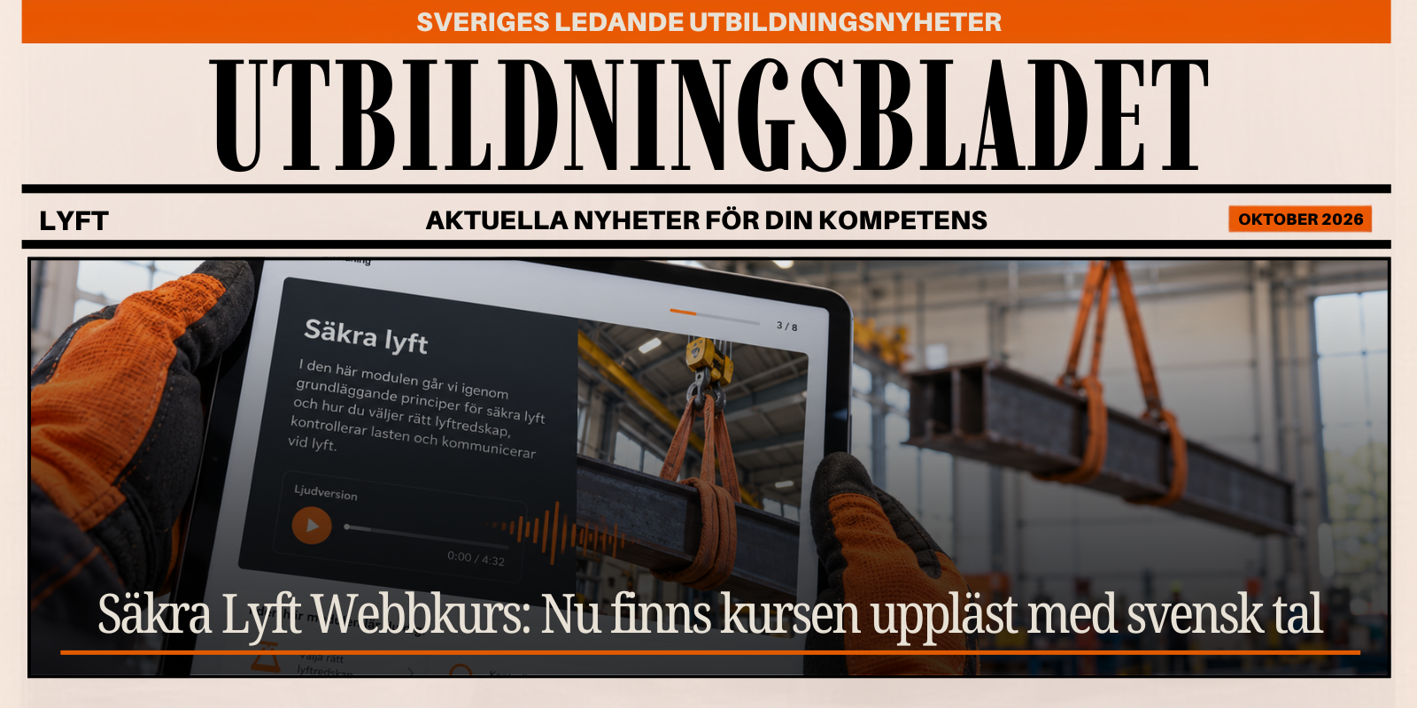 Säkra lyft webbutbildning med ljud: lyftarbetare lyssnar på kursen med hörlurar